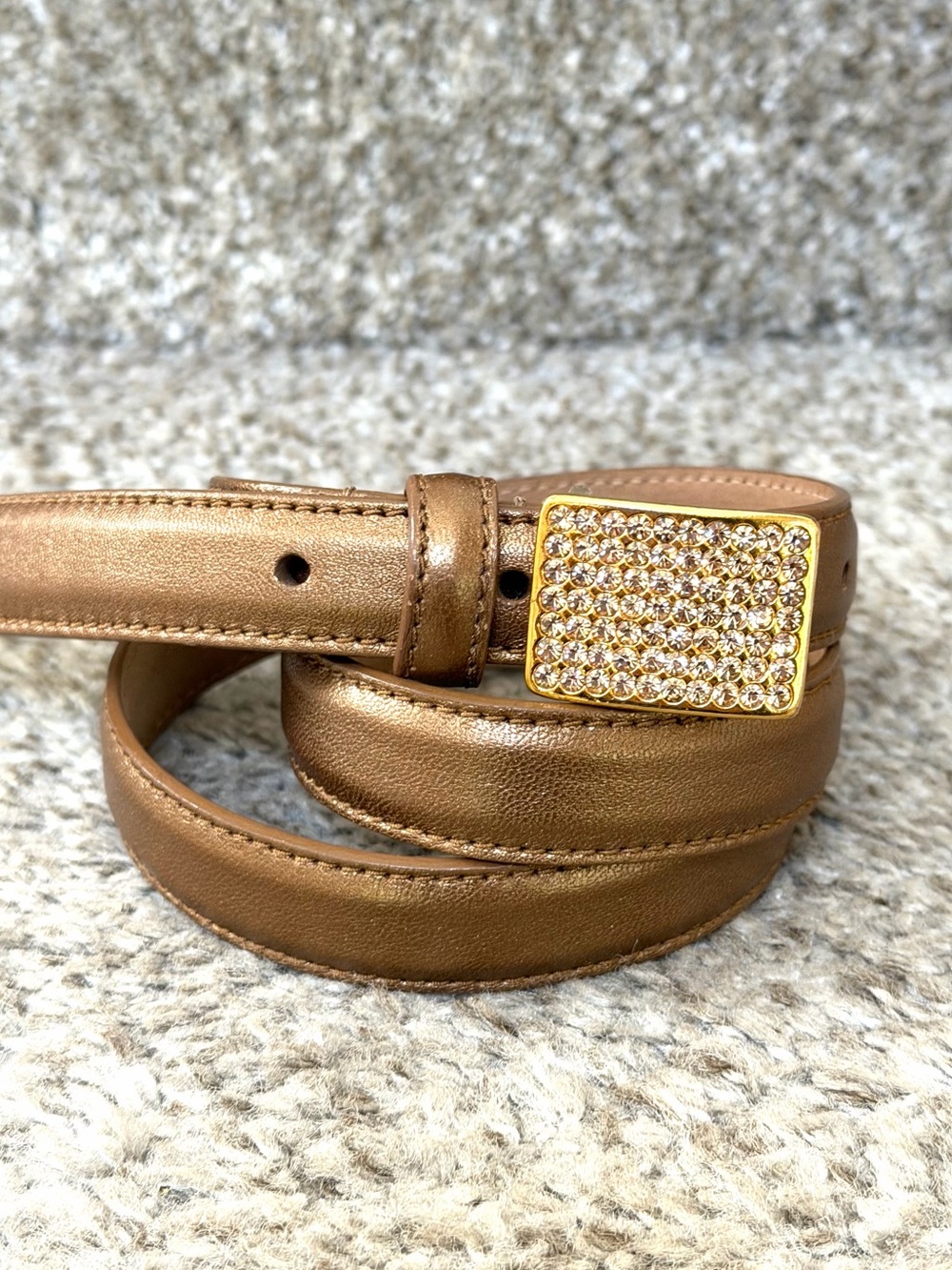 NWOT Carlisle Italian Calfskin Made in USA Metallic Leather Belt w Gold Sparkles